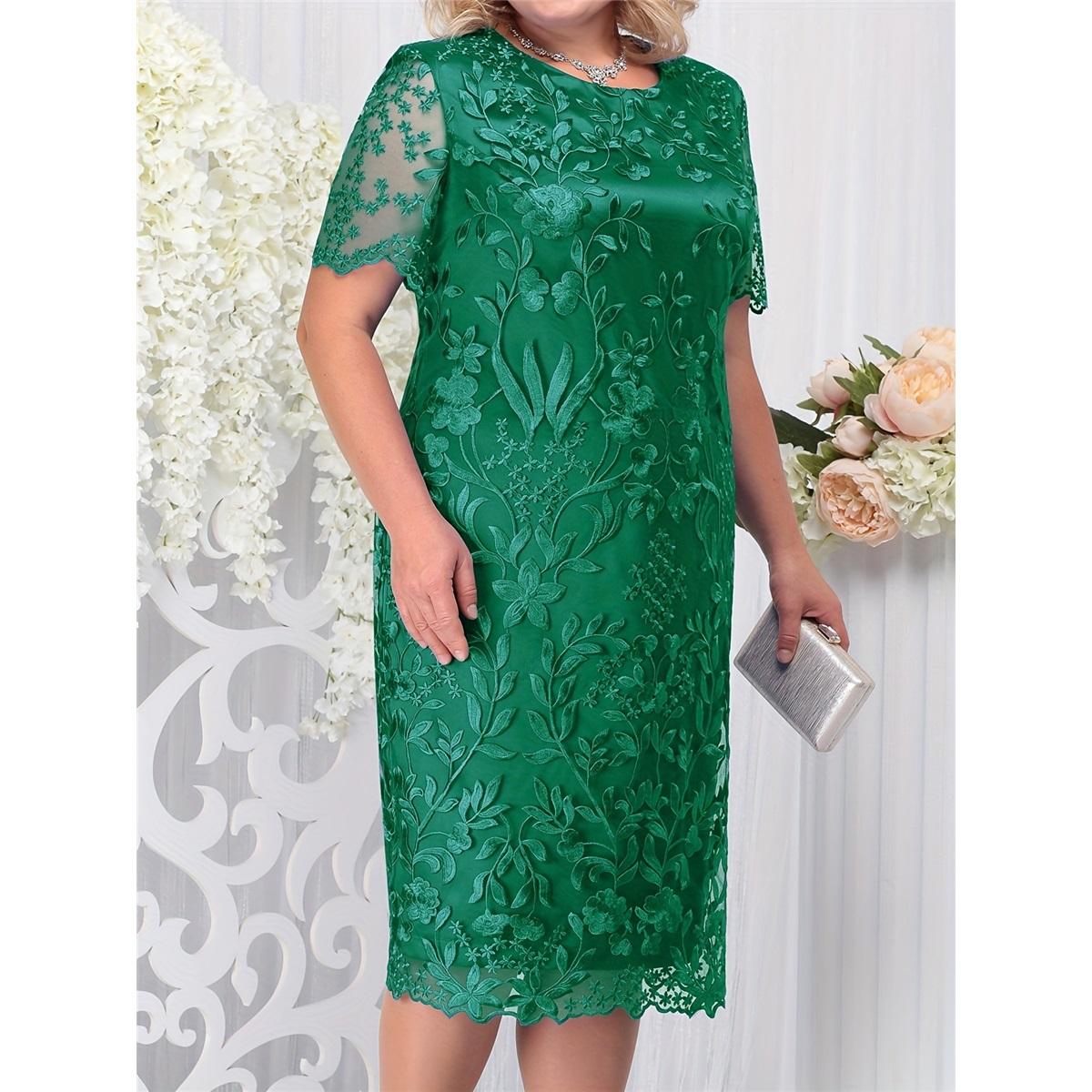 

Жіноча сукня великого розміру з вишивкою та мереживом, облягаюча, до колін XXXL зелений