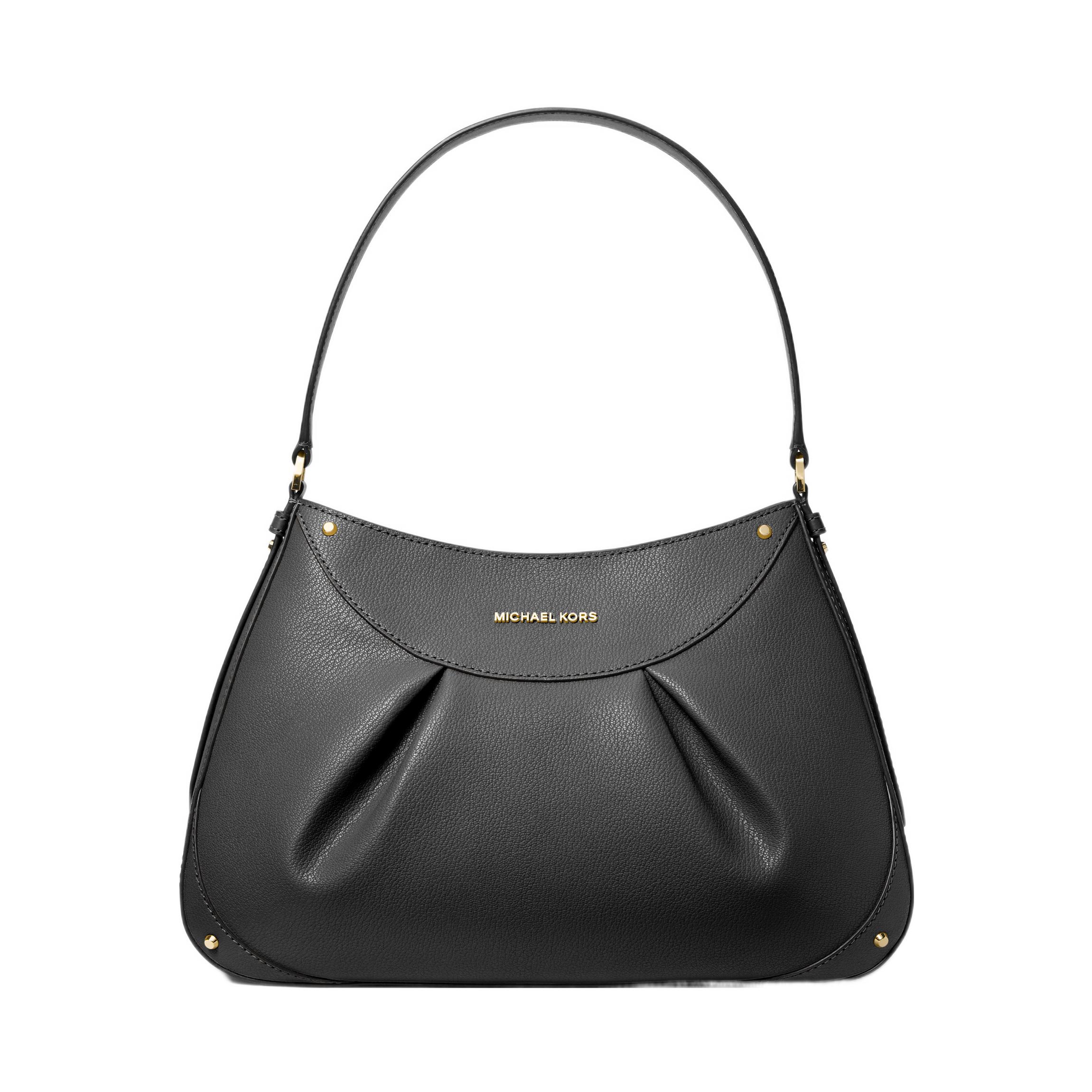 Michael Kors MK Enzo Pleated Leather Shoulder Bag Medium Women Bags Black Dark-Green Camel 30F3G6EL6L Black