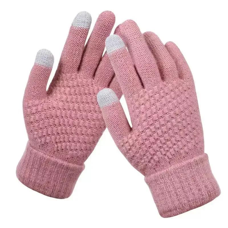Winter Touchscreen Gloves Polyester Knit Warm Sports Gloves with Anti-Slip Grip Elastic Cuffs for Cycling Hiking Outdoor Use
