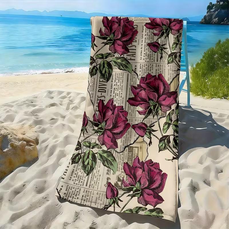 Watercolor Pink Hibiscus Floral Beach Towel Tropical Flower Print Towel Soft Absorbent Quick Dry Towel for Women