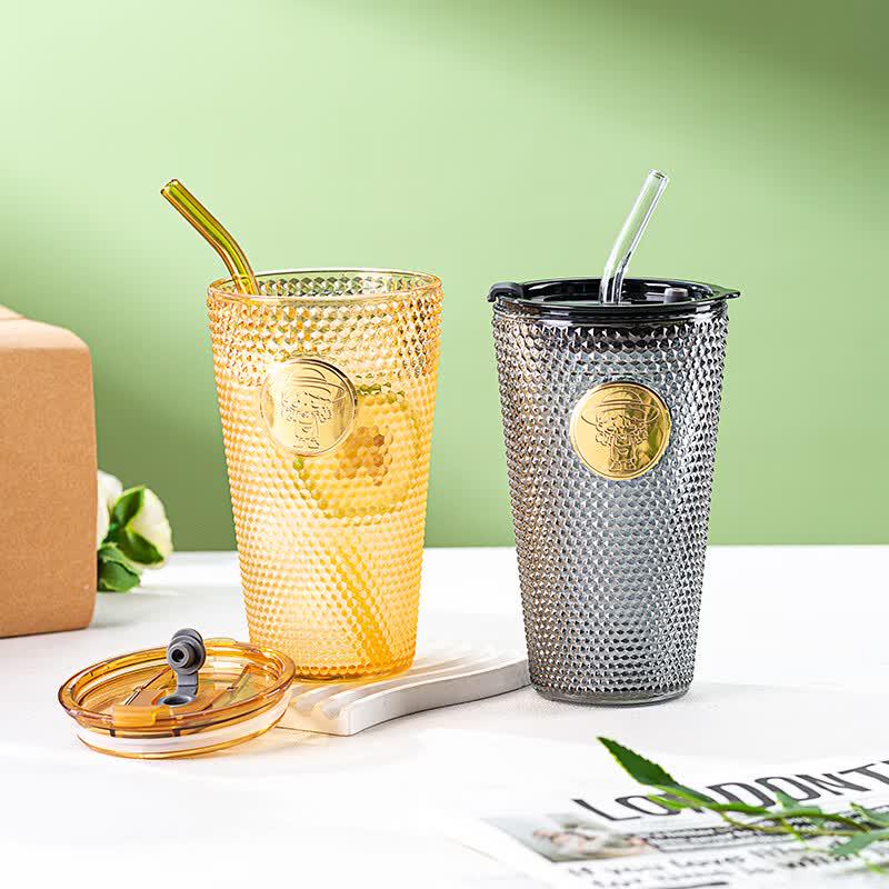 Portable Glass Cup with Handle & Straw