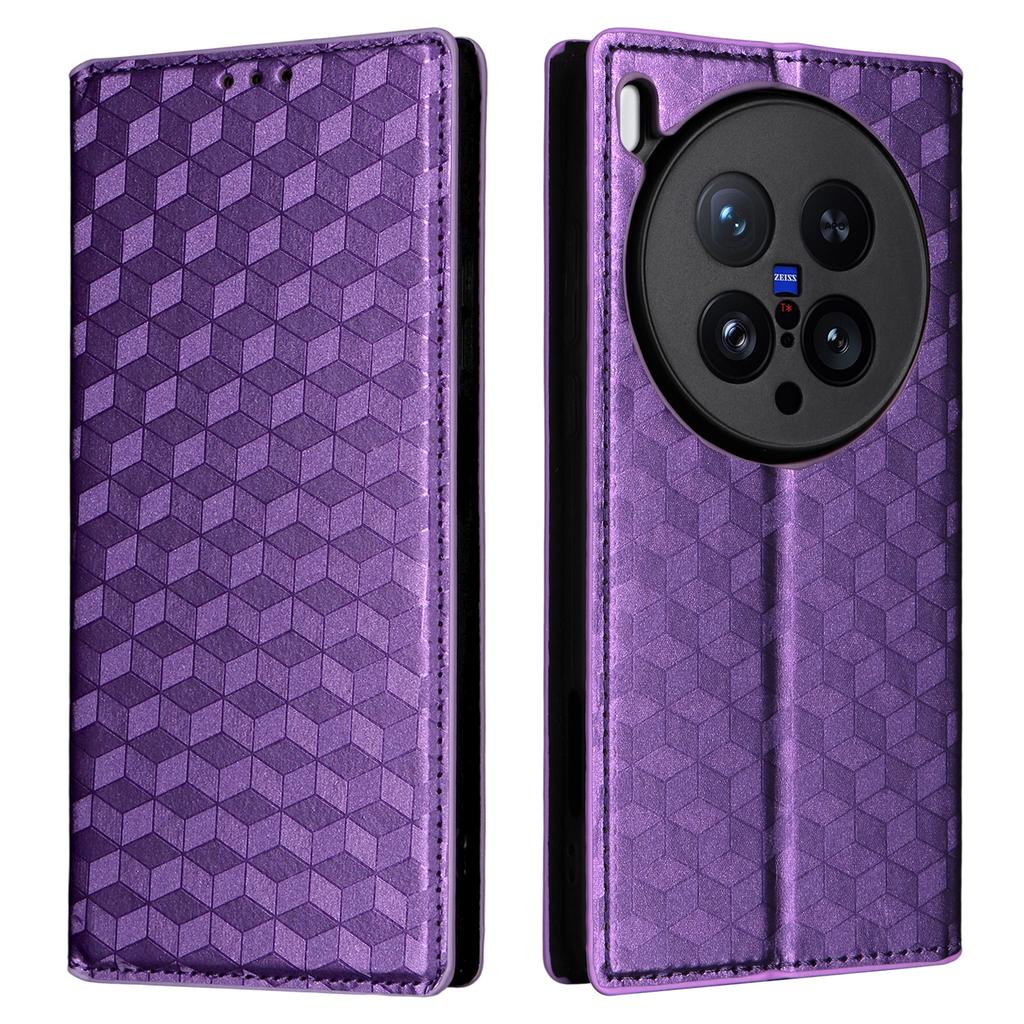 For vivo X200 Ultra 5G Case Wallet Rhombus Imprinted Leather Phone Cover