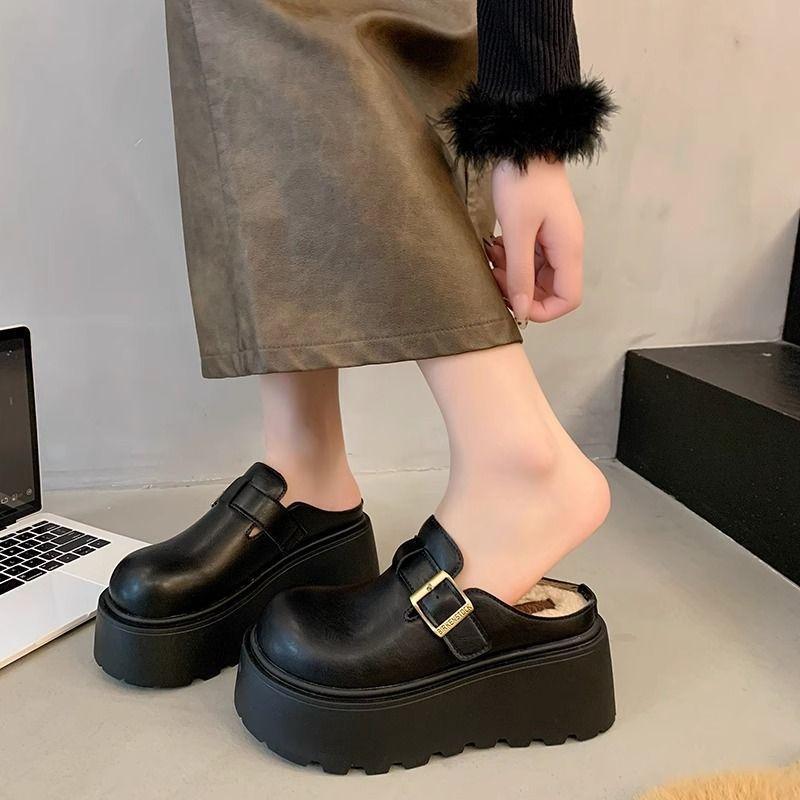 European-style heightened thick-soled one-pedal versatile classic Boken shoes bag head drag 2025 autumn and winter new outer slippers women