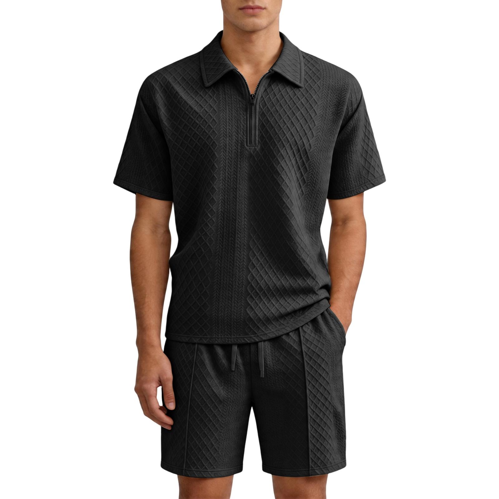 Men s Summer Casual Sports Suit Shirt Short-sleeved Shorts Men s Clothing L чёрный