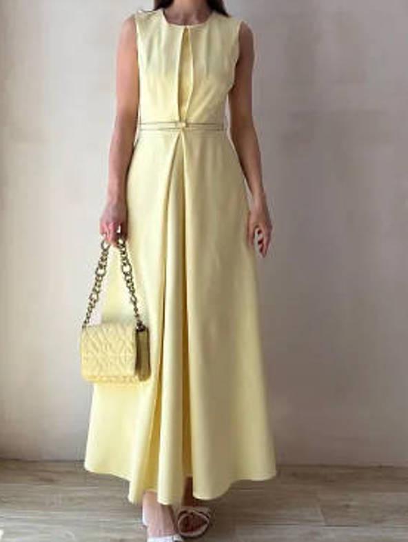 Robe sans manches pour femme, couleur unie, col rond, avec poches - Collection Été 2025