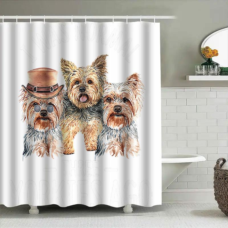 Watercolor Yorkshire Terriers Custom Printed Shower Curtain Set Bathroom Decor Artistic Pet Print Home Decoration White Size: