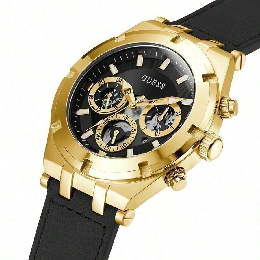 Guess Watches For Men Continental Multifunction Three-eyed Dial Brown/Black/Khaki Leather Strap Watch For Men Gift For Men GW0262G2