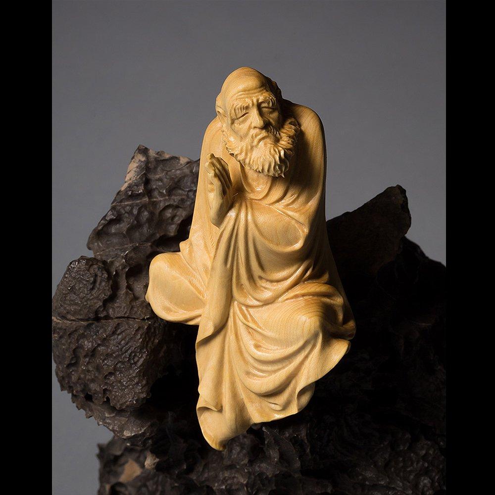 [Huaneng] Seated Bodhidharma Statue, High-Quality Natural Boxwood Carving, Wooden Buddha Statue, Buddhist Artwork, Daruma, Bodhidharma, Founder of