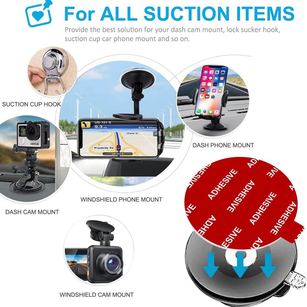 KUROMORO Suction Cup Base Dashboard Suction Cup Auxiliary Plate with 3M Adhesive Tape, Strong