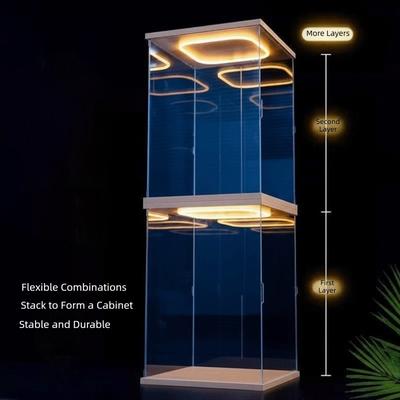 Klar Acryl Acryl Vitrine Hohe Transparenz Ring LED Lichter Aufbewahrungsbox Staubdicht Moderner Stil Aufbewahrungsbehälter
