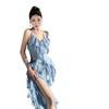 Maldives Vacation Camisole Dress Female Summer Sexy Seaside Photo Shoot Irregular Waist Ruffled Long Dress