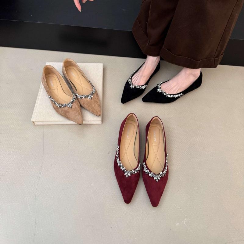 New French rhinestone flat-soled wedding shoes women's pointed head and one pedal temperament shallow mouth casual shoes