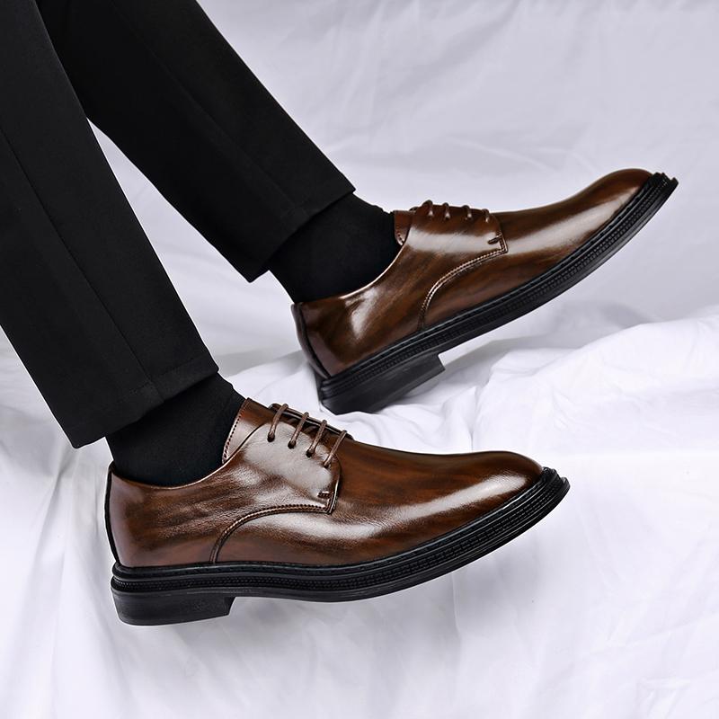 Fashion British Fashion Men's Lace Up Pointed Business Dress Leather Shoes Classic Spring Mens High-quality and Comfortable Oxford Shoes