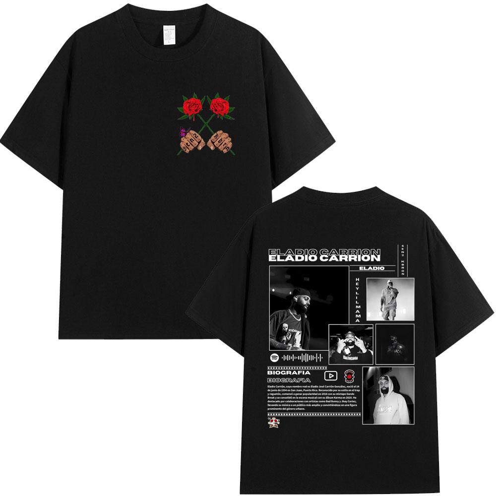 Famous Rapper Eladio Carrion Album Global Tour Mercah TShirt Men Women Loose Casual Cotton Tee Streetwear Hip Hop Oversized Top