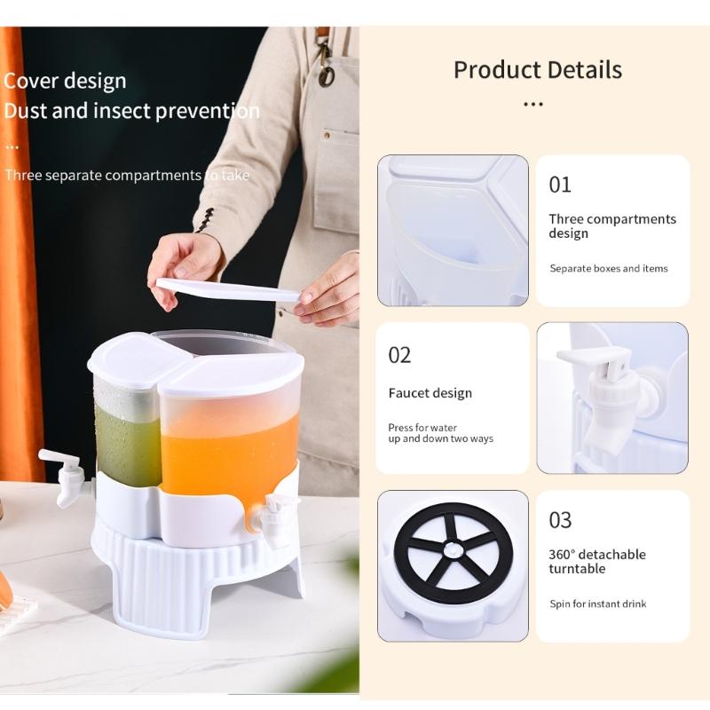 Getränke-Wasserspender mit 3 Abschnitten, großer Kapazität, drehbare Basis, praktischer Zapfhahn für Zuhause, Büro, Top-Seller