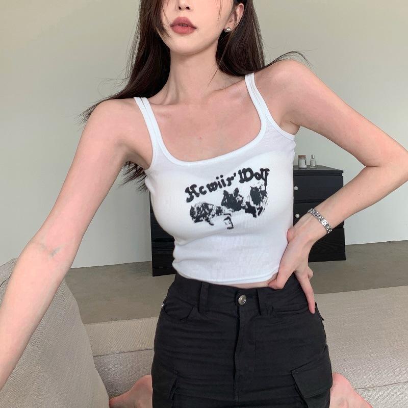 

Красный короткий жилет без рукавов на подтяжках для женщин Ins Летний новый стиль Ins Slim Print Sweet and Cool Hot Girl с внутренним верхом для верхней одежды One size