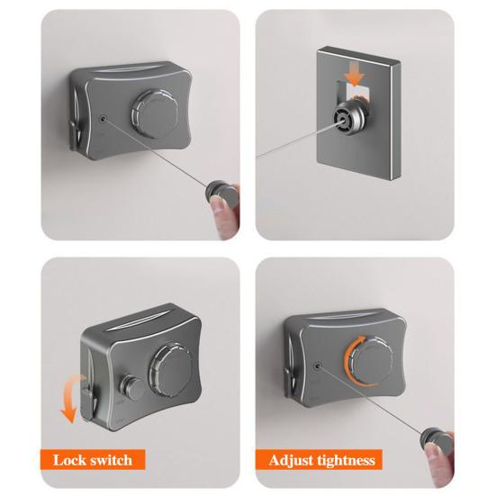 Sunproof Clothesline 5.1M Wall Mount Retractable Adjustable Retracting Invisible Heavy Duty Stainless Portable Clothes Hanger Steel Wire Indoor
