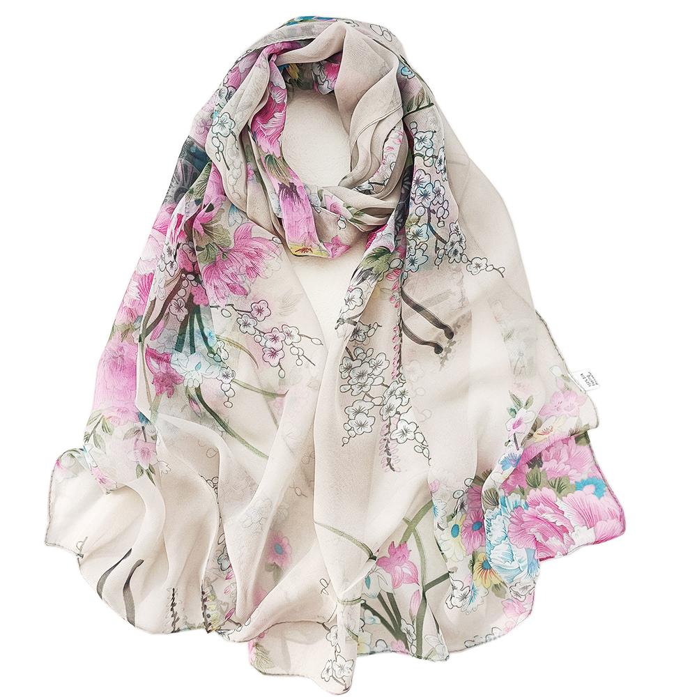 New Fashion Flower Chiffon Silky Georgette Scarf For Women Printing Long Soft Wrap Shawl Beach Kerchief Scarves Foulard Hijabs