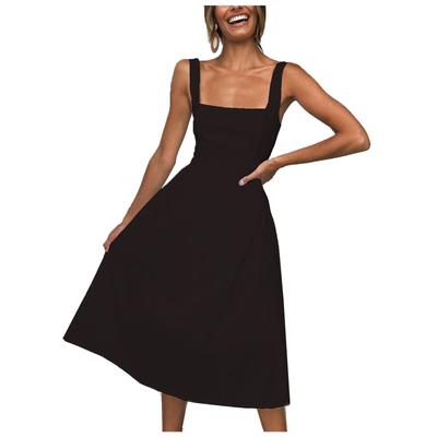 Vestido feminino vintage cor sólida com vestido midi sem mangas vestido princesa