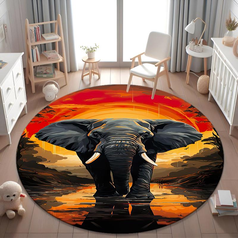 1Pc Elephant Circular Print Rug - Home Decoration Carpet For Living Room Bedroom Flooring Computer Chair Area Rug