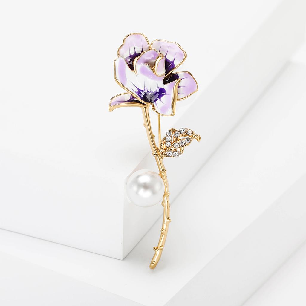 Fashion Enamel Rose Brooches for Women Unisex Pearl Plant Pins Event Party Luxury Gifts Backpack Decoration Clothes Accessories