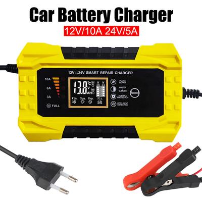 110V/220V Input Car Battery Charger Pulse Repair 24V 5A for Wet Dry Lead Acid Gel Battery 12V 10A EU US Plug