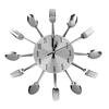 Modern Unique Aluminum Spoon Fork Clock Cutlery Kitchen Wall Silver