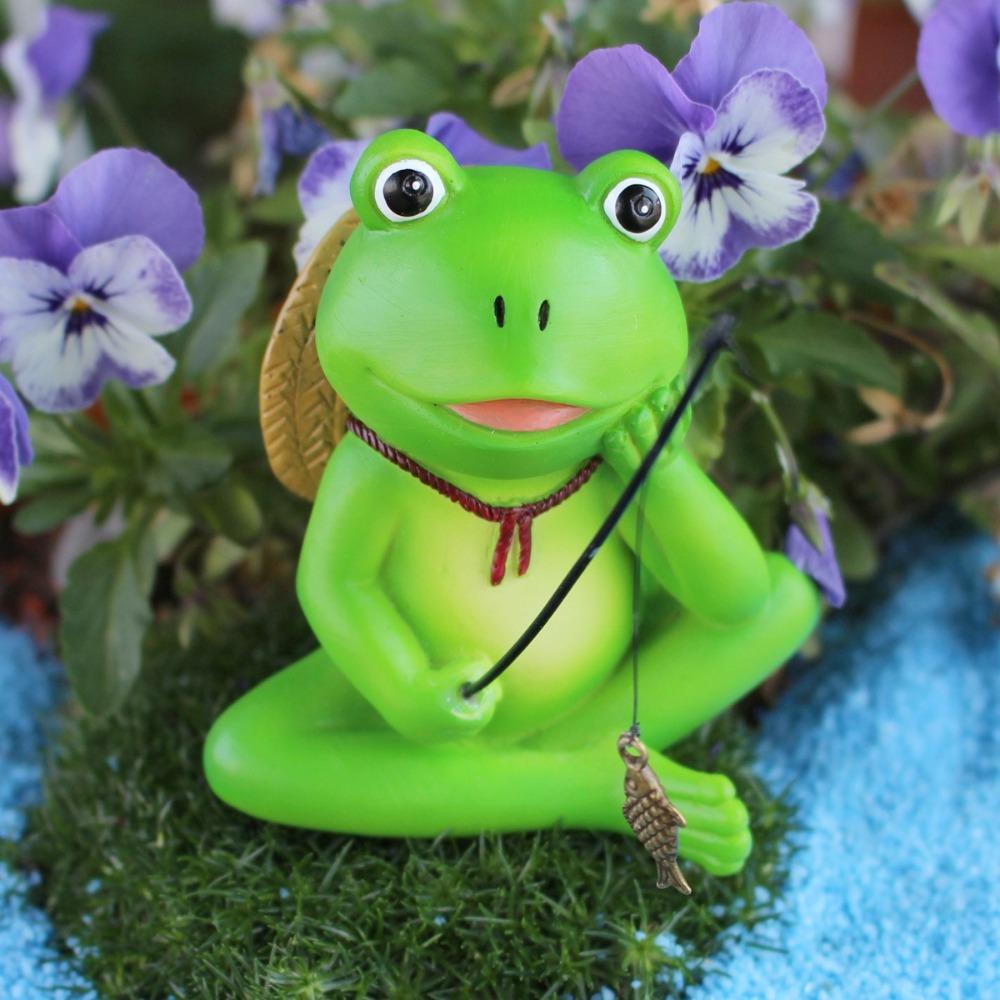 Cartoon Mini Frog Sculpture Green Planter Frog Statue Fishing Frog Figurine  Outdoor Courtyard Pond