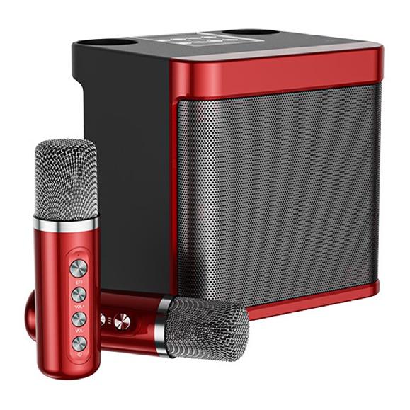 

Караоке-машина с двумя микрофонами для взрослых и детей Портативная акустическая система Bluetooth PA с 2 беспроводными микрофонами для красный