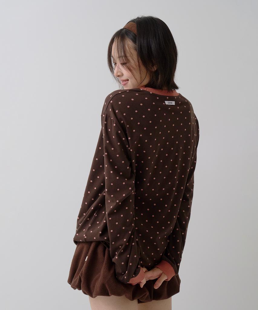 Sayu Dot Ringer Loose Fit Long Sleeve T-Shirt Brown