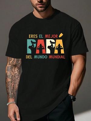 Mens Funny Spanish Humor Graphic TShirt  Best Dad In the World Bilingual Design with Geometric Patterns