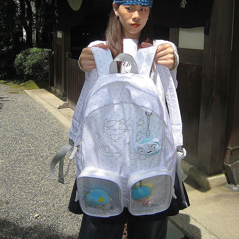 

3egiz Original Stripe Cat Backpack Niche Large Capacity Leisure Korean Series Cute Pain Layer Schoolbag Travel Student Halo Meow