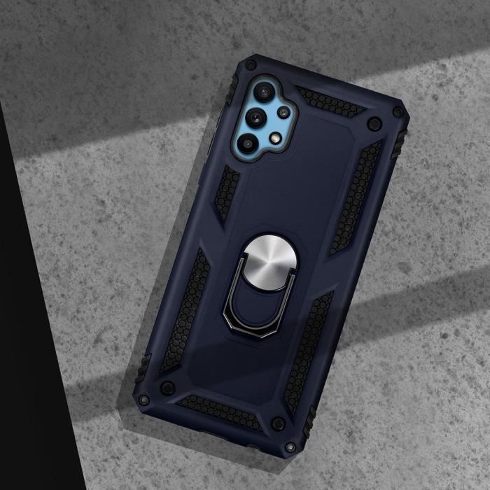 Case for Samsung A32 5G (6.4") Navy Blue Ring Stand Metal Edge Silicone Metal Plate On Back Elegant Design