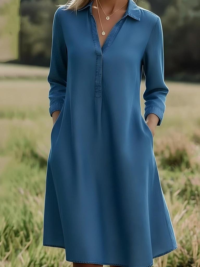 2026 Spring/Summer Women's Faux Denim A-line Polo Dress, Casual Fashion for Europe & America