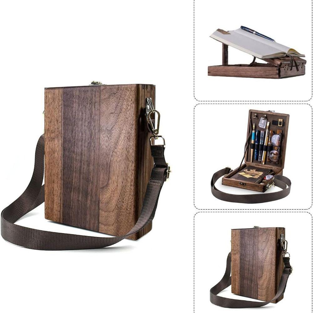 Caja de Madera Mensajero de Escritores Nostálgicos Bolso Portátil para Herramientas de Artista Almacenamiento de Materiales de Arte