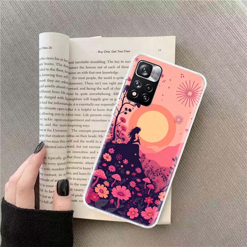 Groovy Mushroom Silhouette Phone Case For Redmi Note 13 12 Pro Plus 14 15 Pro 5G 11 11T 11E 11S 10 Pro 10S 9 9S Cover Cell Clear