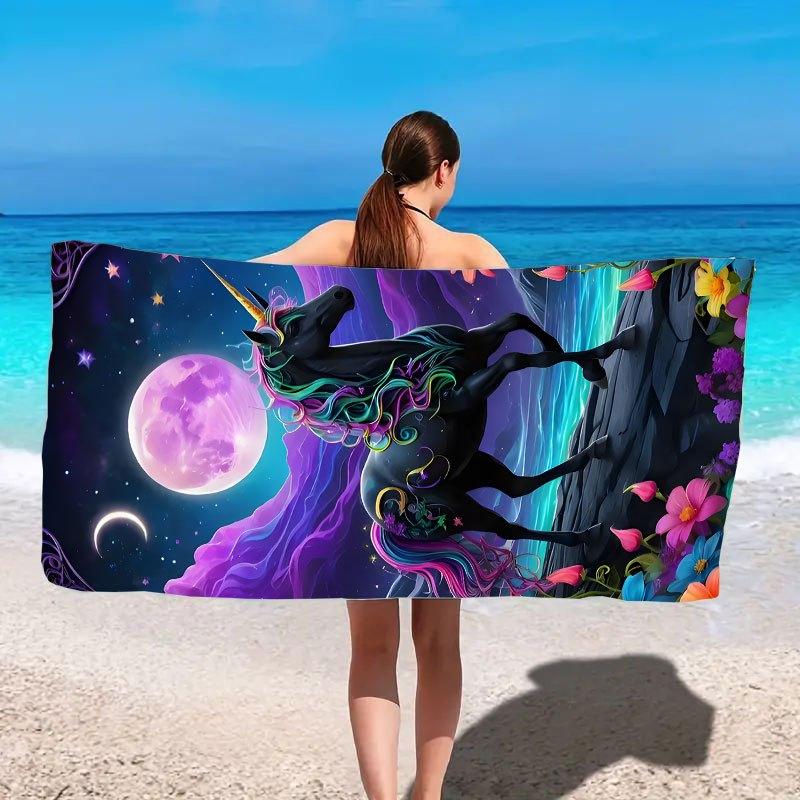 Magic Unicorn Beach Towel for Summer Patterned Sunscreen And Windproof Suitable For Swimming Pool Camping Travel Blanket