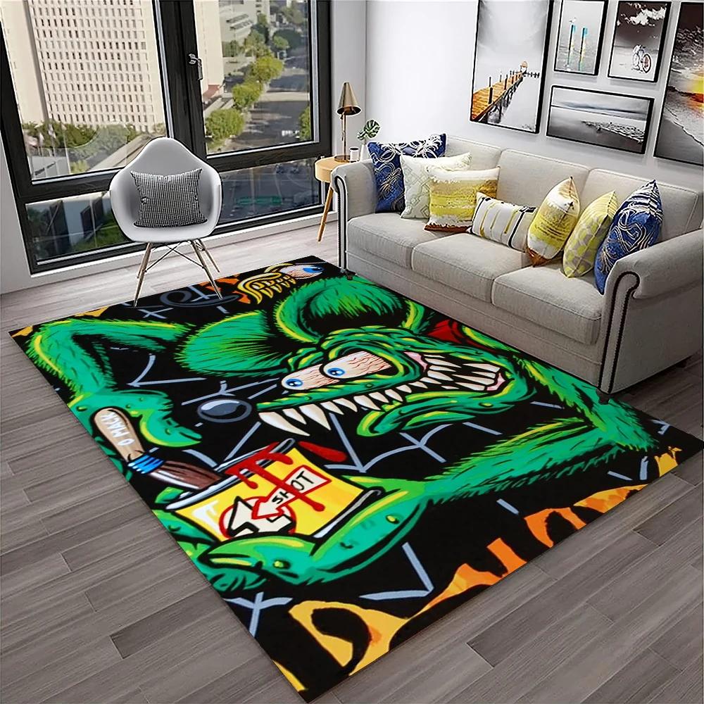 3D Funny Rat Fink Cartoon Movie Carpet Rug for Home Living Room Bedroom Sofa Doormat Decor,kids Play Area Rug Non-slip Floor Mat