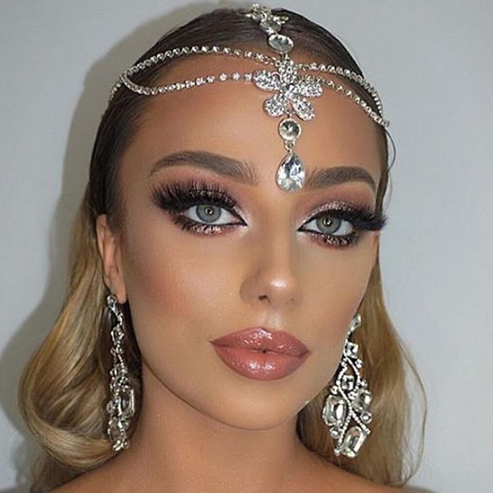 Vintage Trend Rhinestone Head Chain Forehead Headband Indian African Bohemian Hair Accesories Crystal Fringe Tiara Headdress