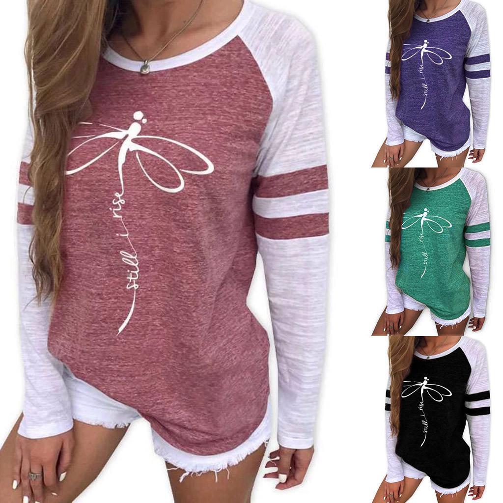 

женщины Печать круглая шея Длинные рукава Случайные блузка Sweatshirt