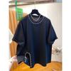 Large Size Unique and Beautiful Beaded Short-sleeved T-shirt for Women In Summer Loose Large Style Black Top
