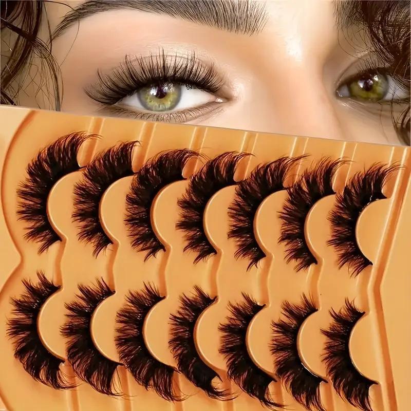 7 Pairs Lashes Faux 3D Fluffy Mink Eyelashes Cat Eye Eyelashes Natural False Eyelashes Volumized Eyelash Extension Makeup Tools Fake Lashes