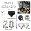 Black Silver Party Birthday Banner Heart-Shaped Aluminum Foil Balloon Rose Petals, Birthday, Anniversary, Atmosphere Decoration