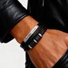 Custom Multi Layers Leather Bracelet for Men,Classic Metal Tube Handmade Braided Wristband,Gift for Husband Father Boyfriend