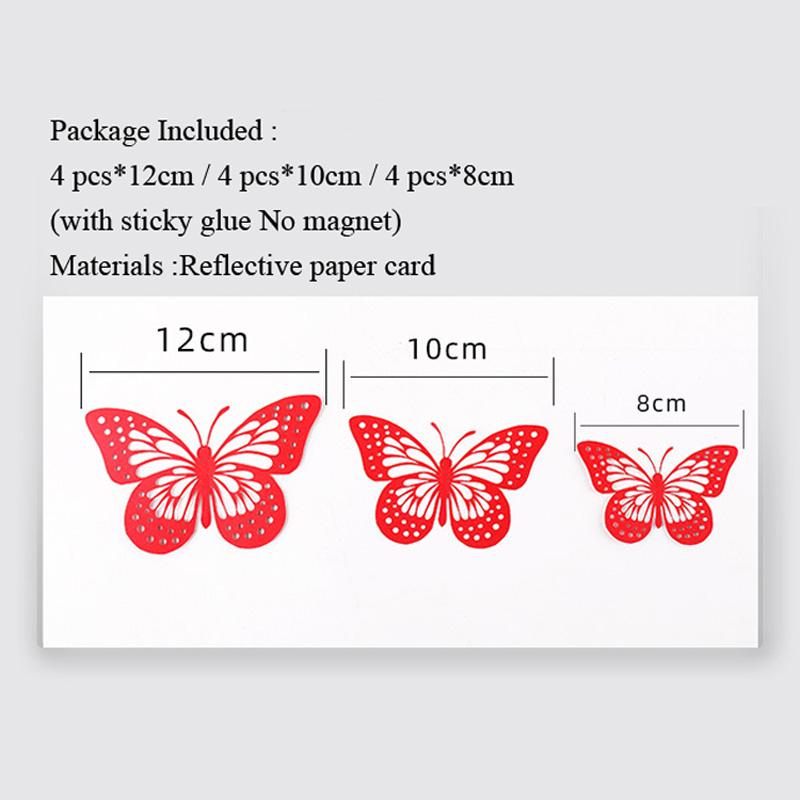 12Pcs/Set Red Blue Pink 3D Hollow Butterfly Wall Stickers For Wedding Home Decoration Living Room Decor Art Butterflies Decals