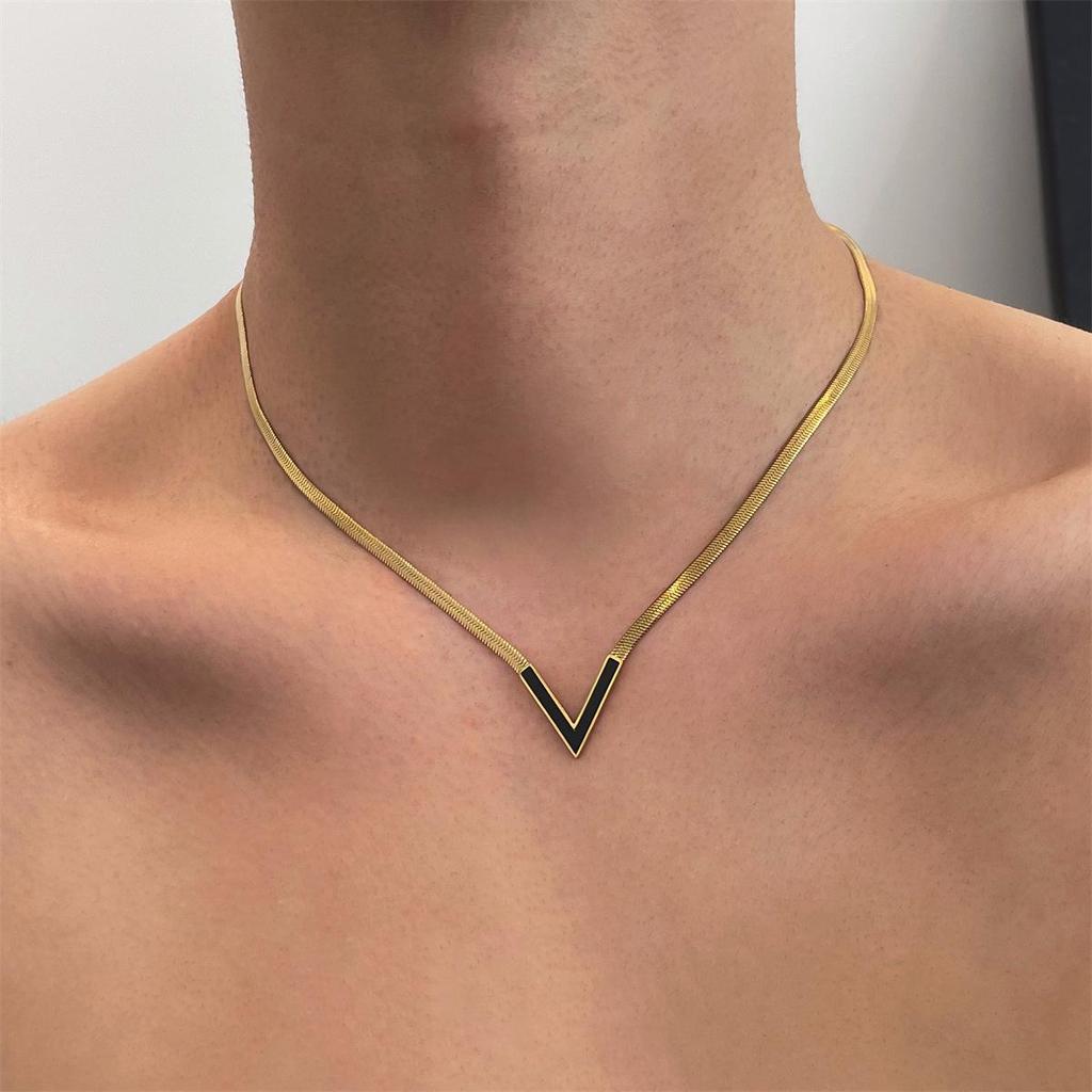V-Shaped Snake Bone Titanium Necklace: Hip Hop Style, Unisex Design, Clavicle Chain, Sweater Chain