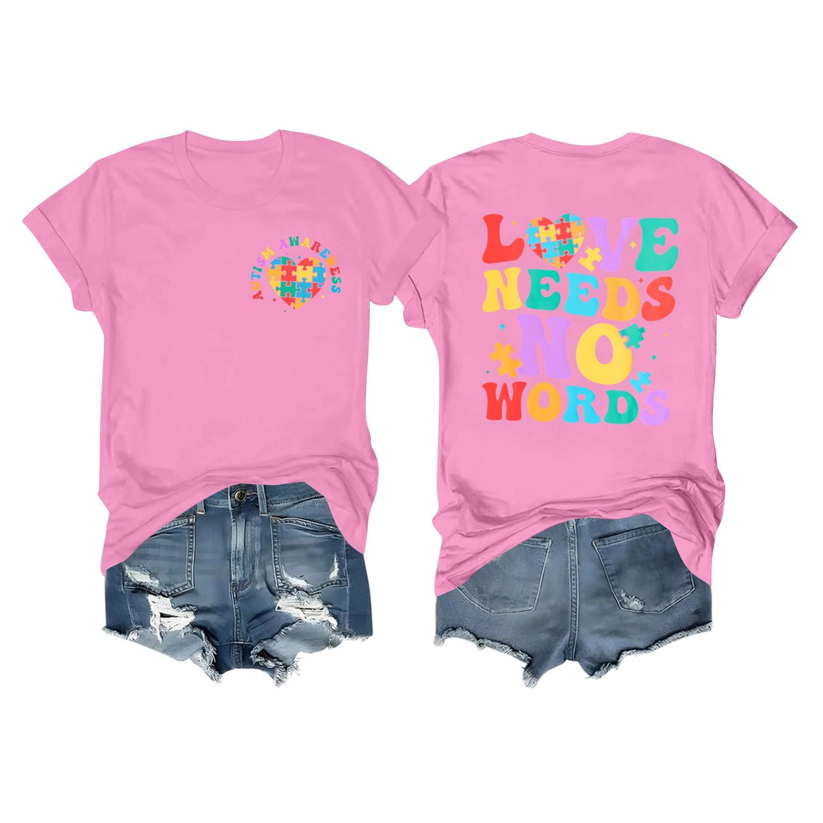 

Женская повседневная футболка с короткими рукавами и круглым вырезом с принтом и буквенным топом XXL розовый