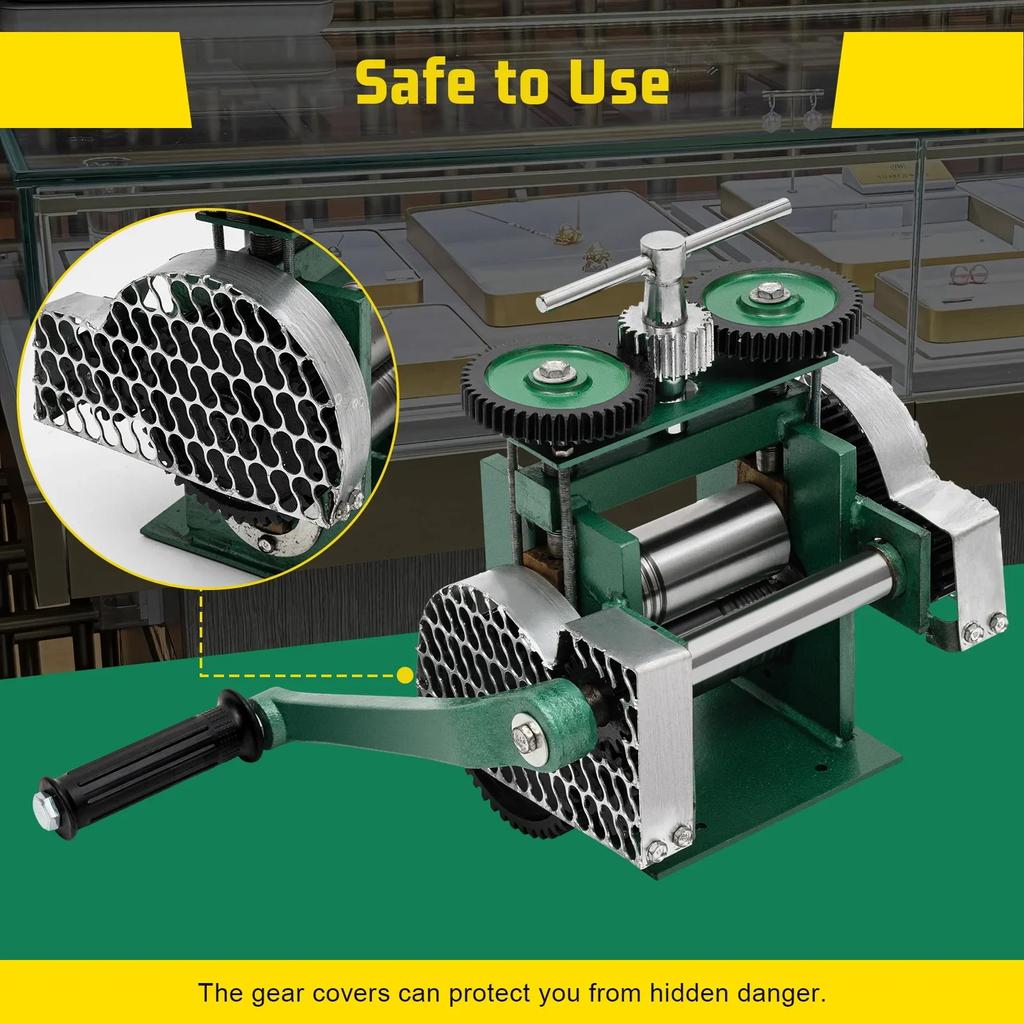 Portable 3 In 1 Manual Jewelry Rolling Mill Machine 120 Mm Adjustable Press Thickness for Gold Silver Copper Aluminum, Green
