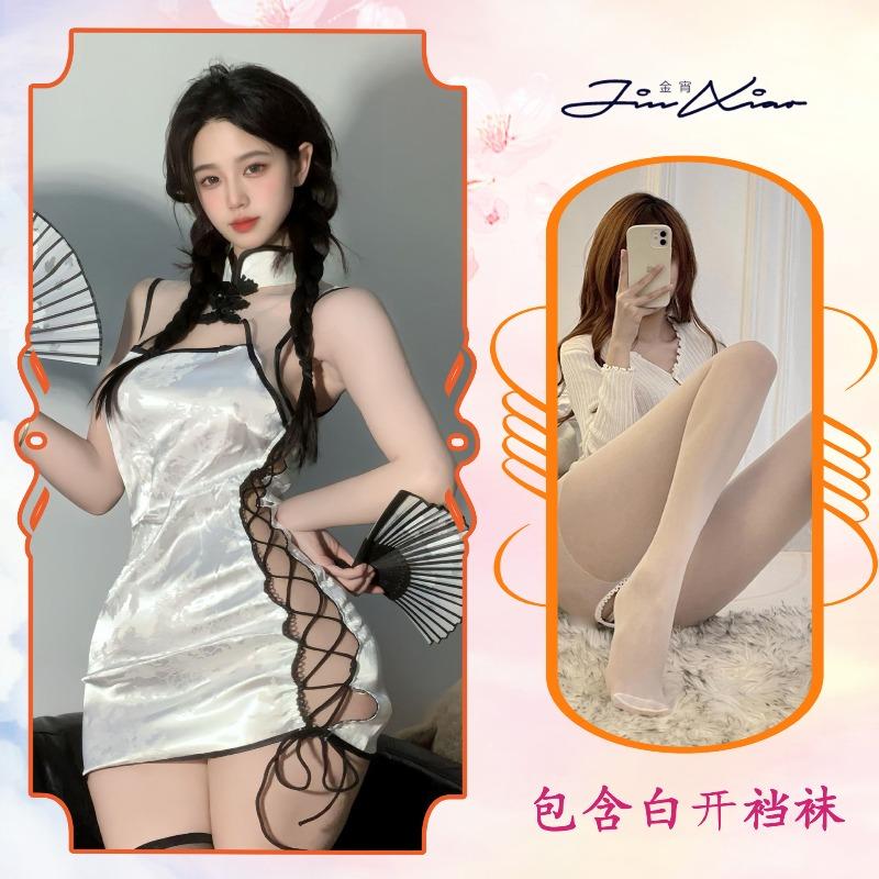 Sex underwear sexy cheongsam pure desire split tie large size perspective temptation small chest uniform qqny pajamas