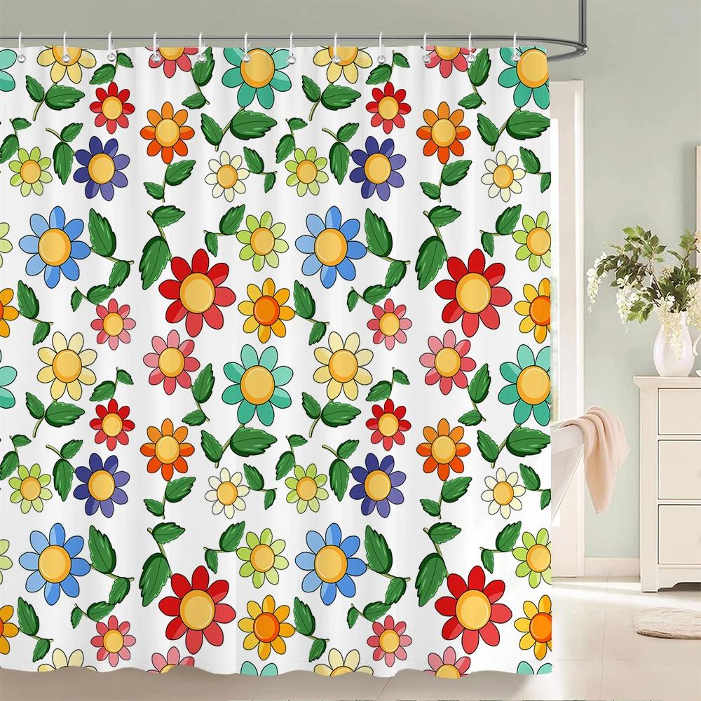 Elegant Flowers Shower Curtain 180x180cm Floral Printed Shower Curtain Polyester Bath Curtain Bathroom Decor Washable With Hooks